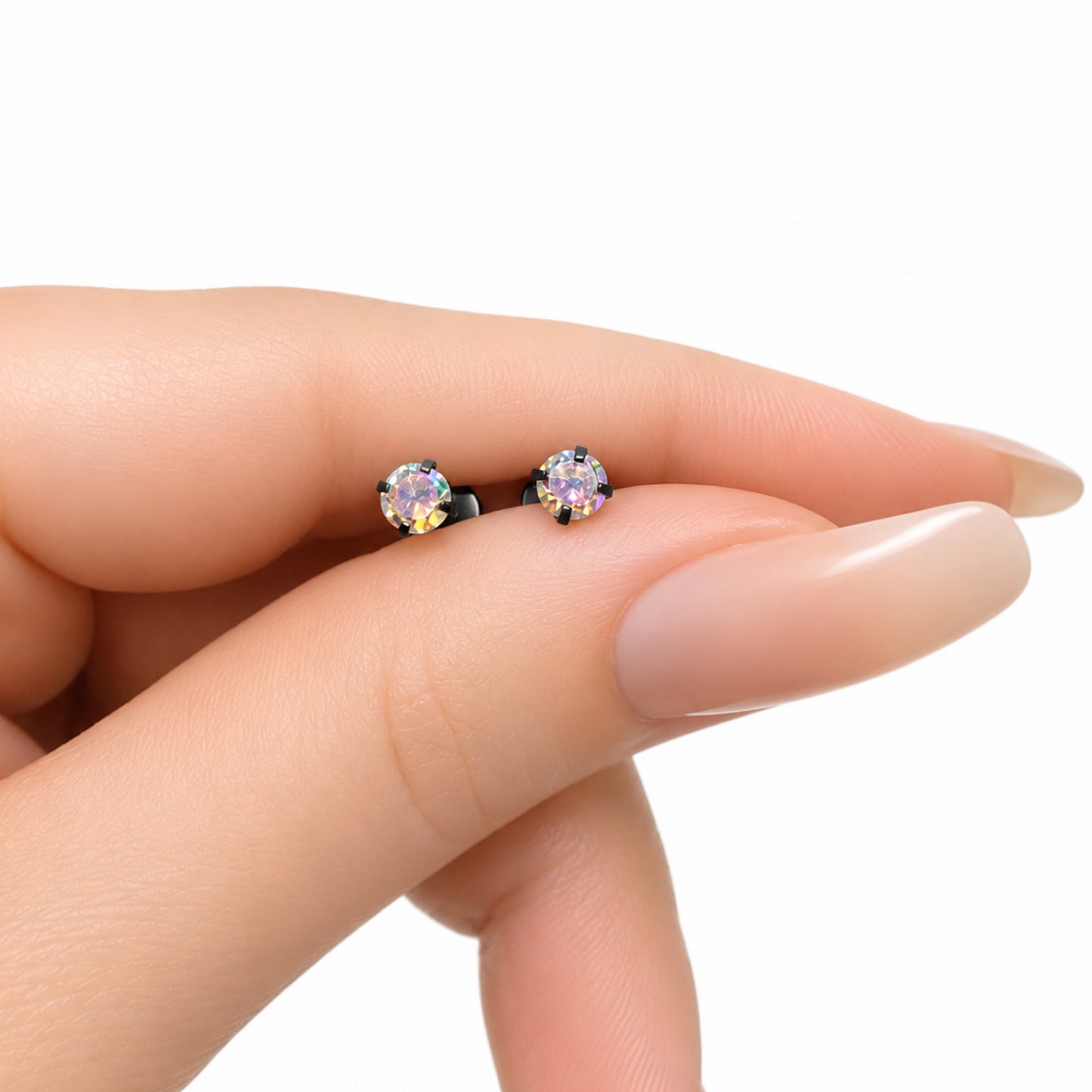 Iridescent CZ Flat Back Stud Earrings