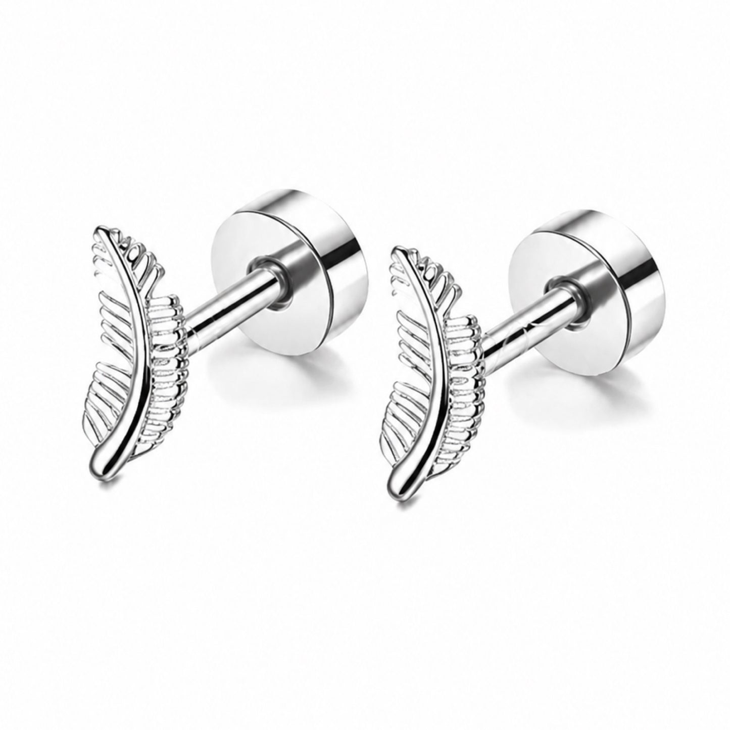 Stainless Steel Feather Flat Back Stud Earrings