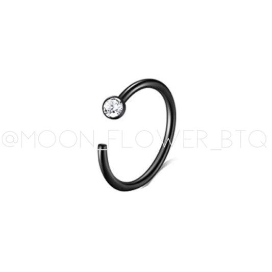 Black CZ Fixed Half Hoop Nose Ring