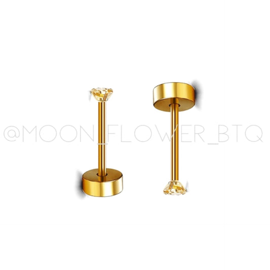 Tiny Gold Flat Back CZ Stud Earrings – 18k Gold Plated Stainless Steel