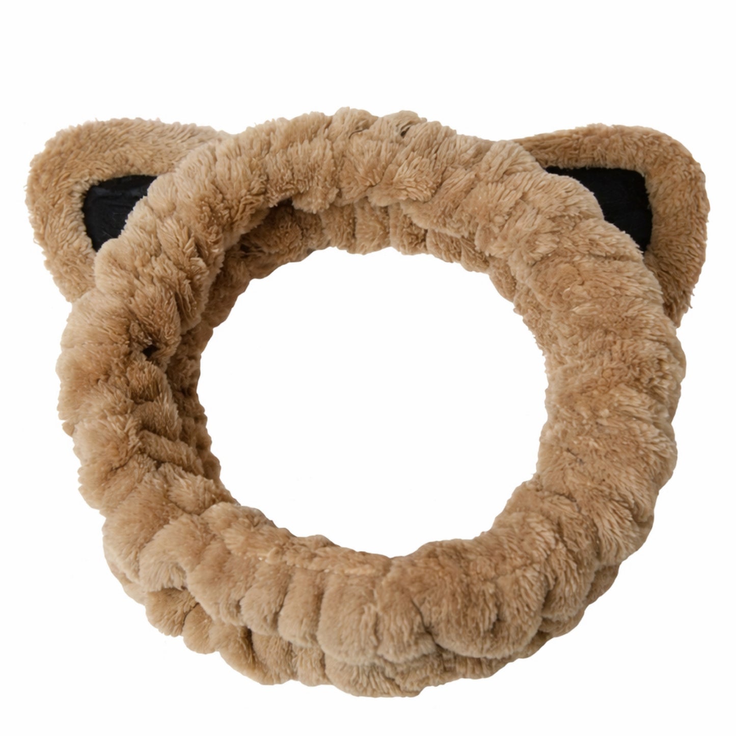 Brown Cat Ear Plush Spa Headband – Microfiber Skincare Hair Band