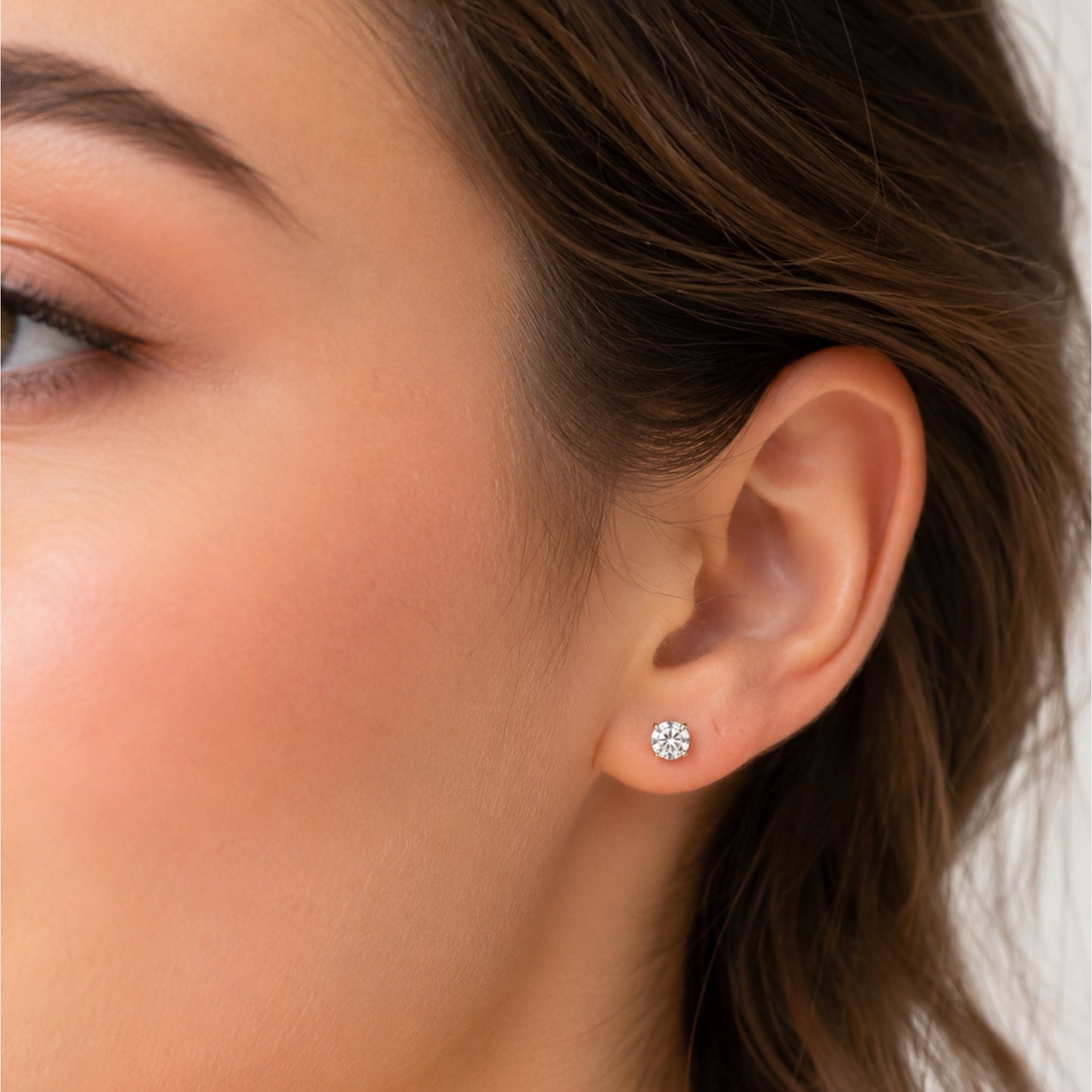 Gold Solitaire CZ Flat Back Stud Earrings