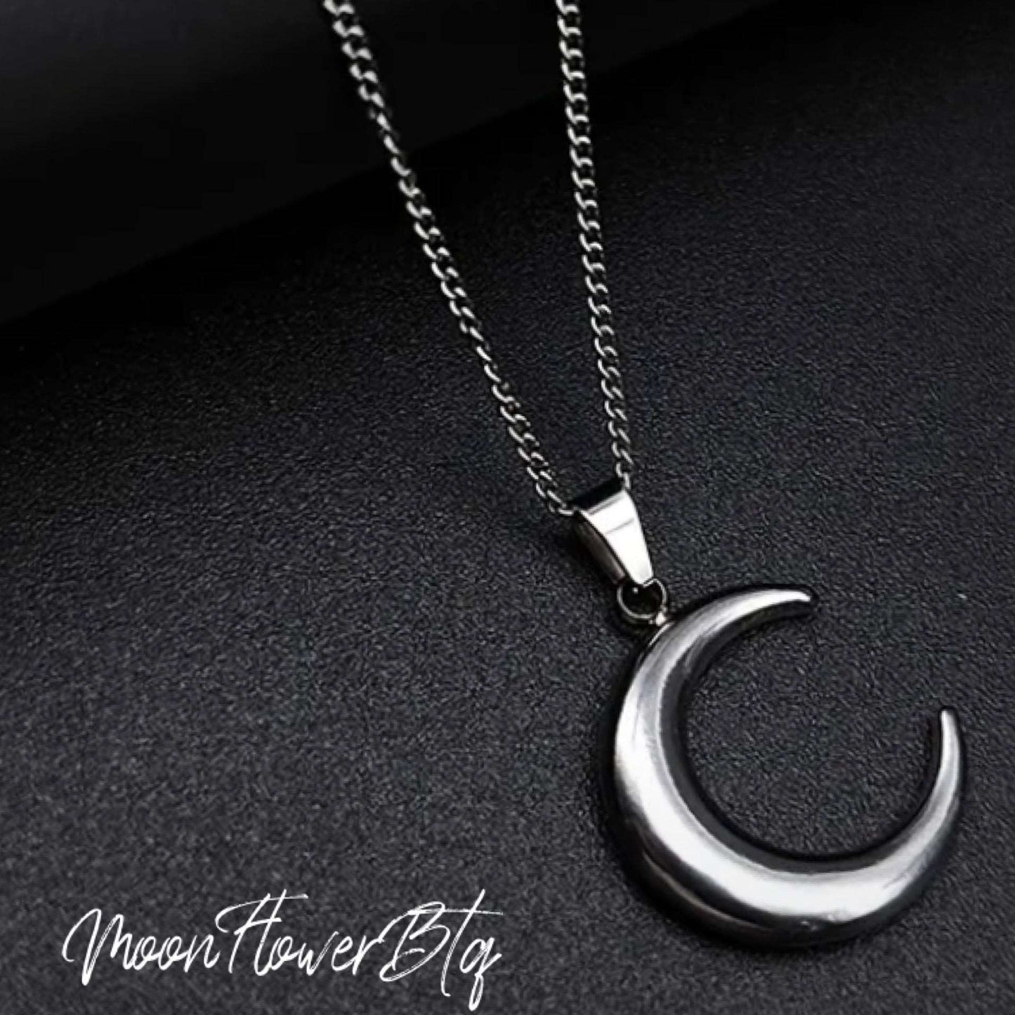 Silver Crescent Moon Pendant Necklace