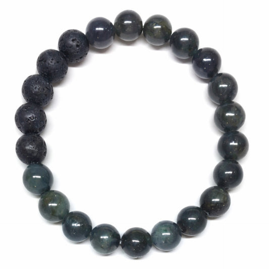 Lava Stone & Moss Agate Beaded Stretch Bracelet – 8mm Gemstone Diffuser