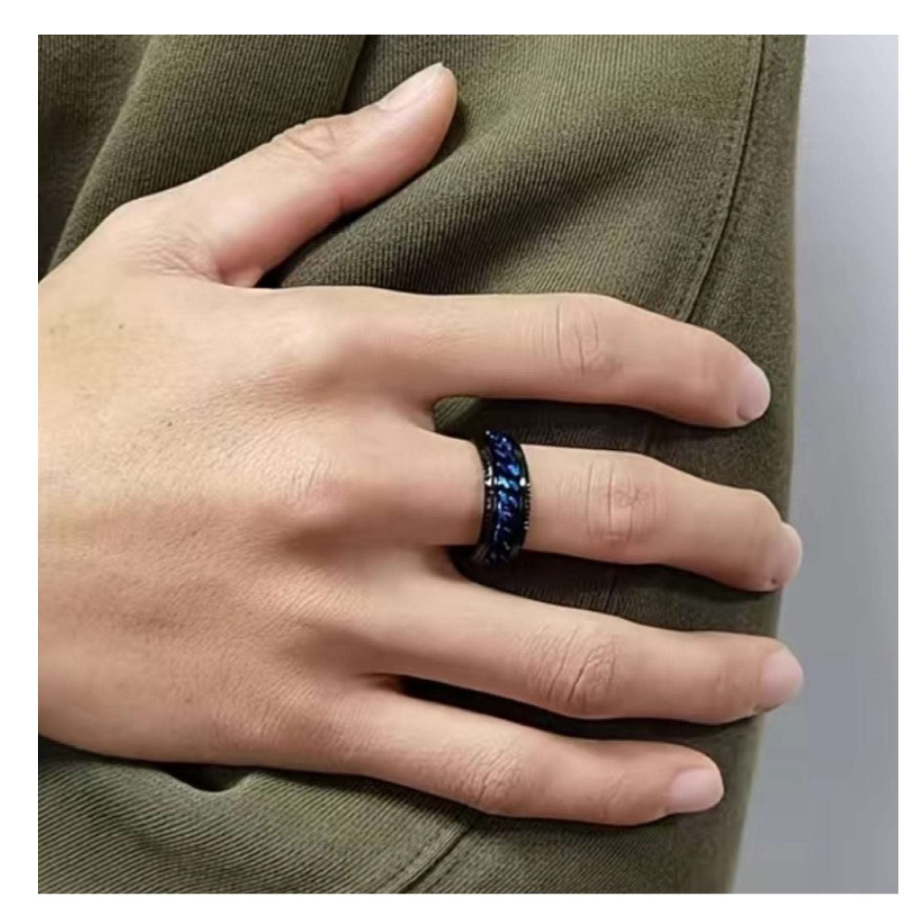 Black Blue Chain Anxiety Fidget Spinner Ring