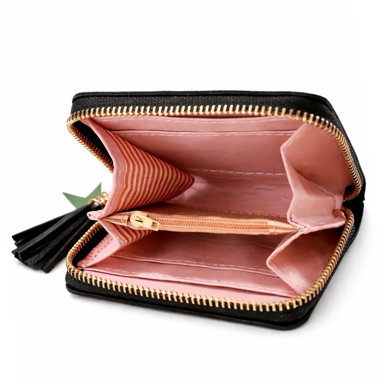 Black Heart Zip Around Mini Wallet with Star Charm