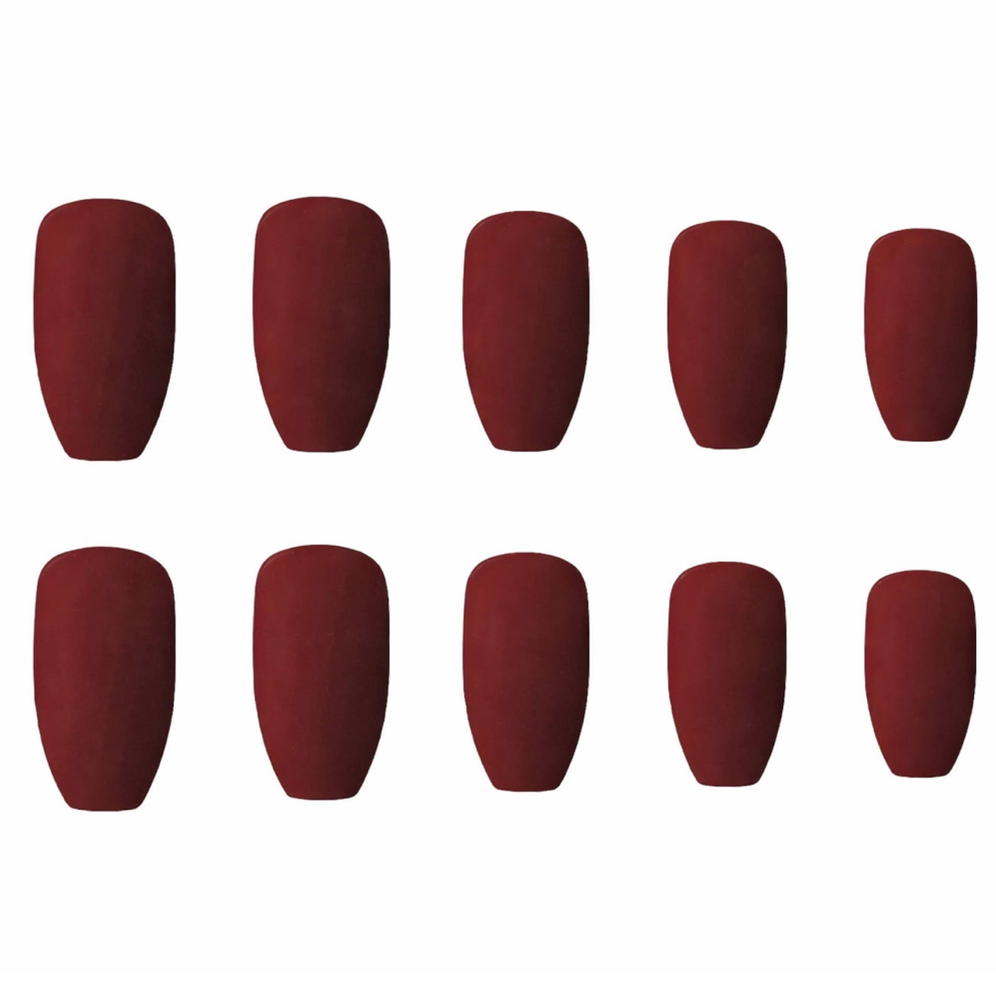 Deep Red Matte Coffin Press-On Nails – Burgundy Medium Length Fake Nail Set
