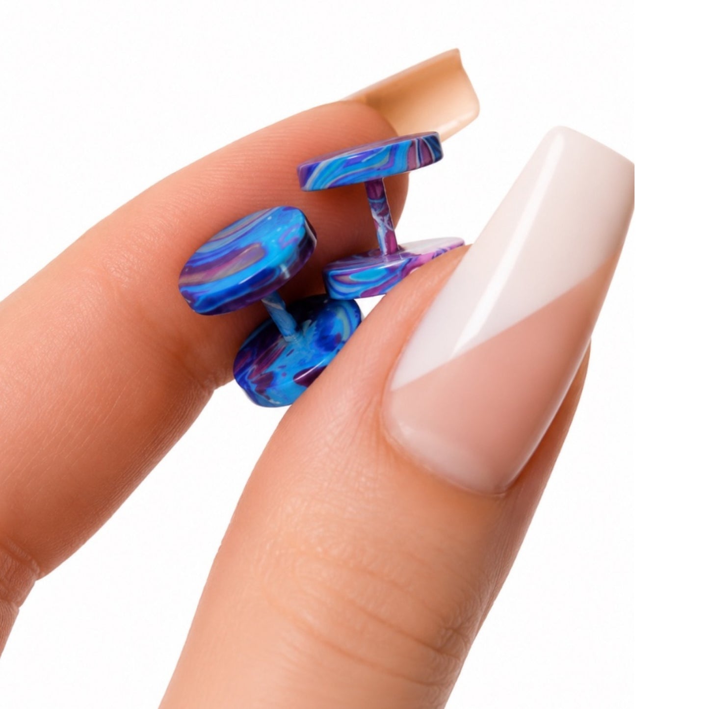 Blue Purple Swirl Fake Plug Faux Gauge Earrings – 16G 10mm