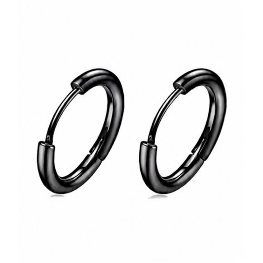 Black Stainless Steel Huggie Hoop Earrings 14mm