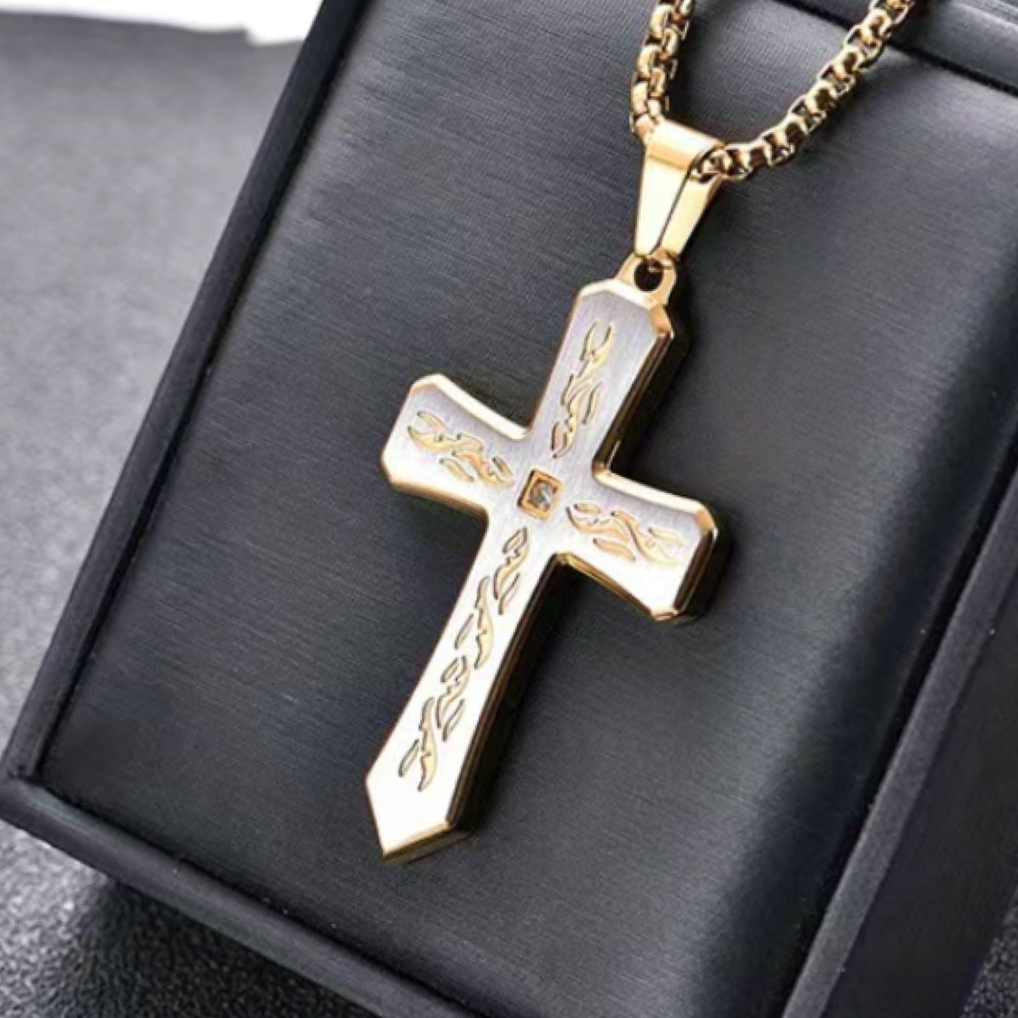 Silver & Gold CZ Cross Necklace