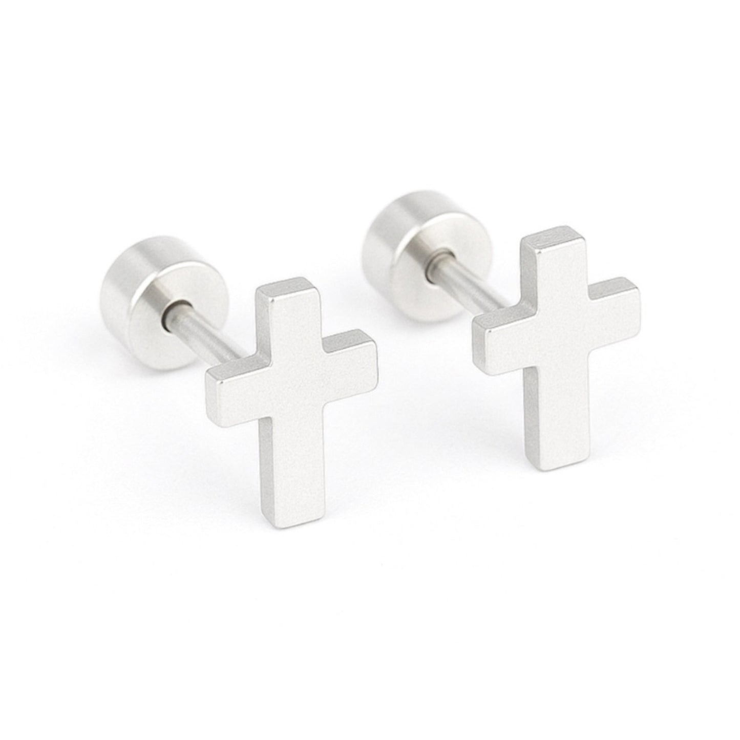 Stainless Steel Cross Flat Back Stud Earrings