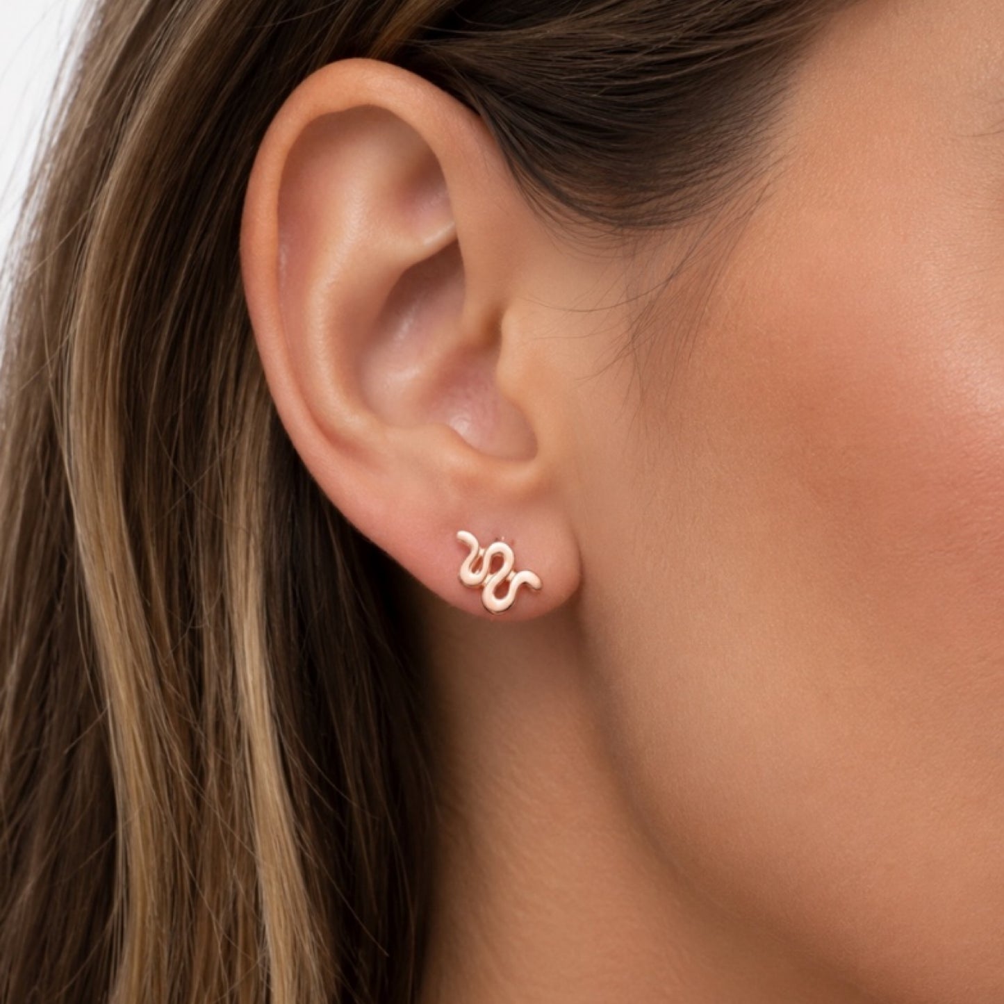 Rose Gold Snake Flat Back Stud Earrings