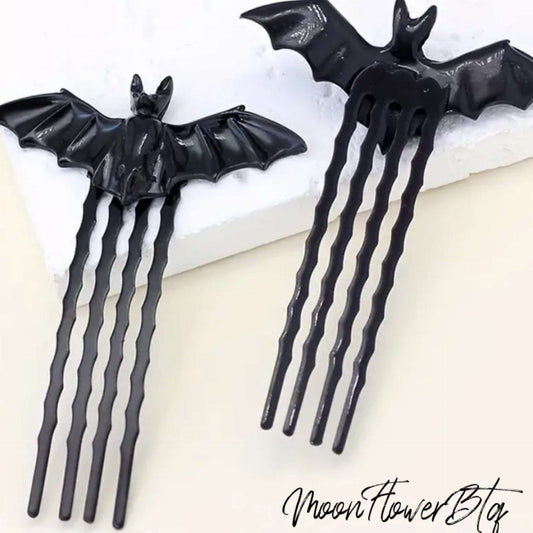 Black Bat Hair Comb Pins