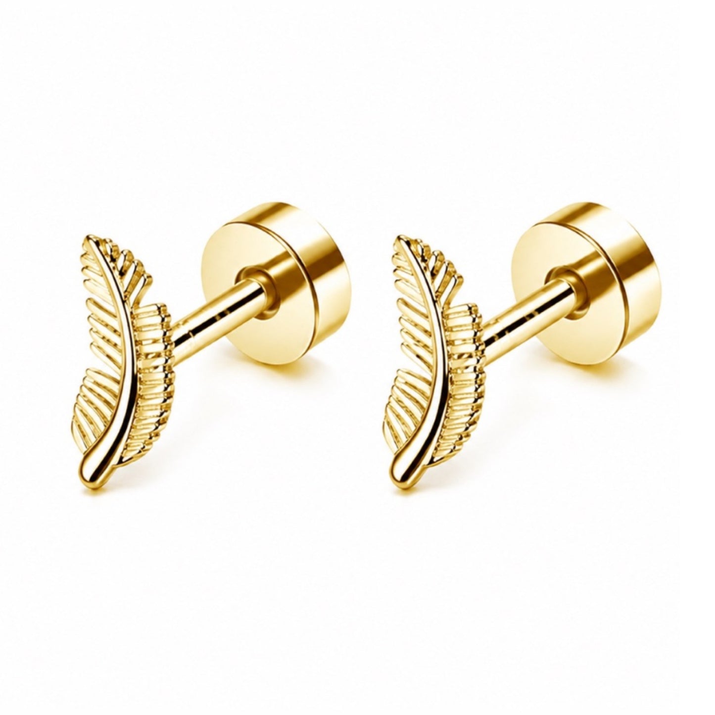 Gold Feather Flat Back Stud Earrings