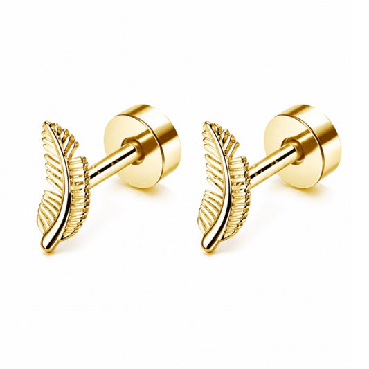 Gold Feather Flat Back Stud Earrings