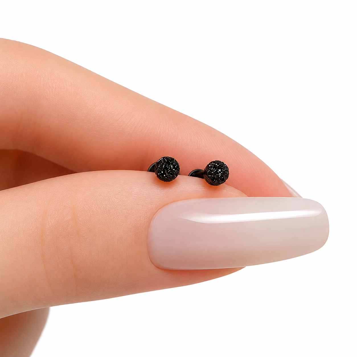 Black Textured Dot Flat Back Stud Earrings