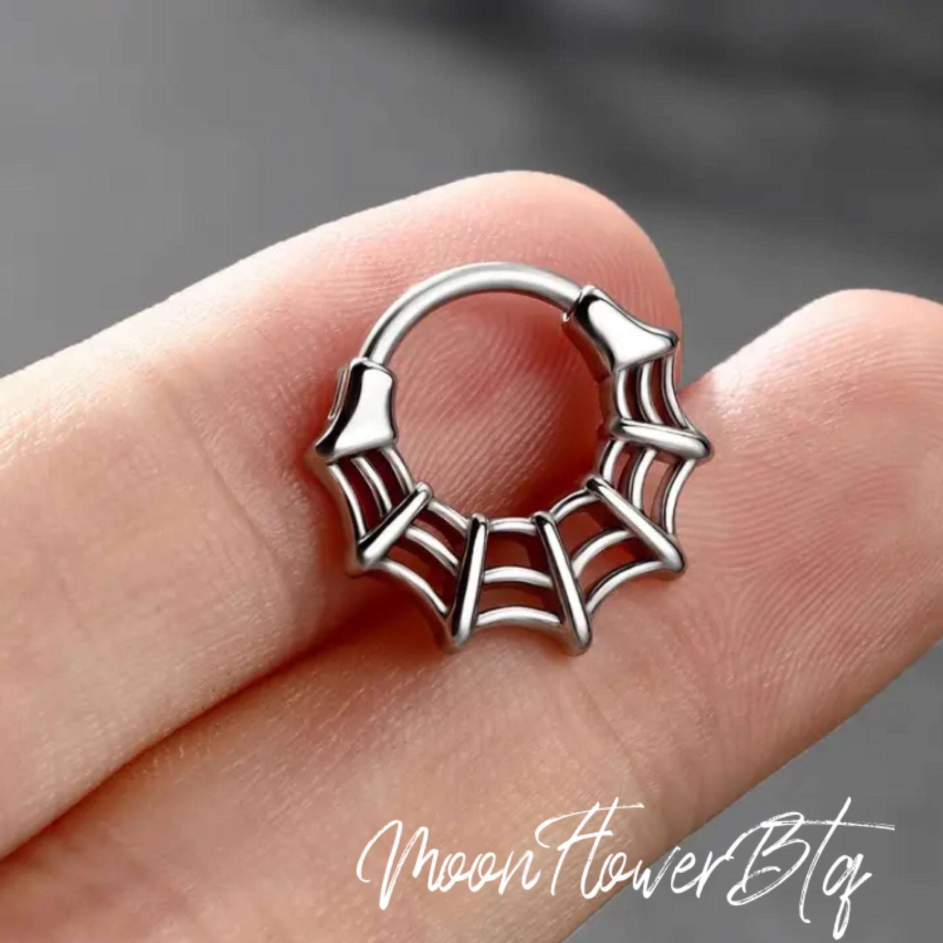 Silver Spider Web Septum Clicker Ring