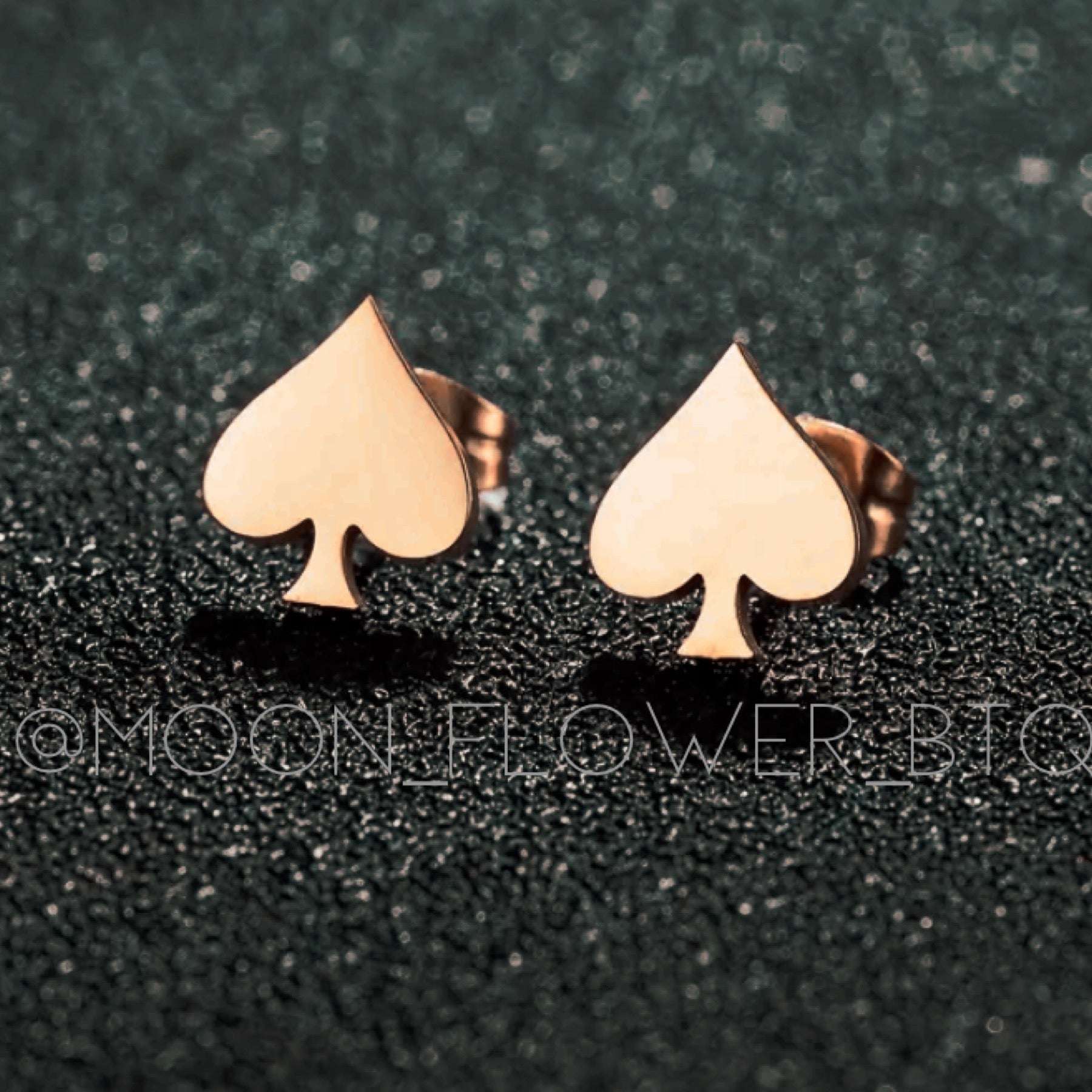 Tiny Rose Gold Poker Spade Stud Earrings