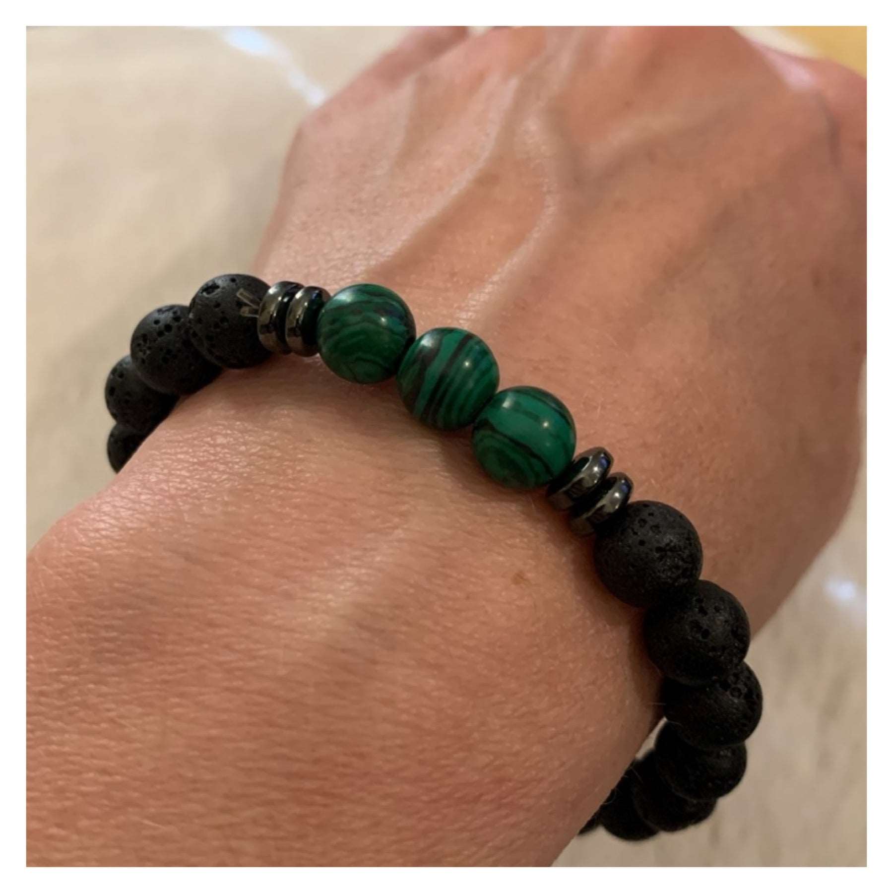 Lava Stone and Malachite Bracelet