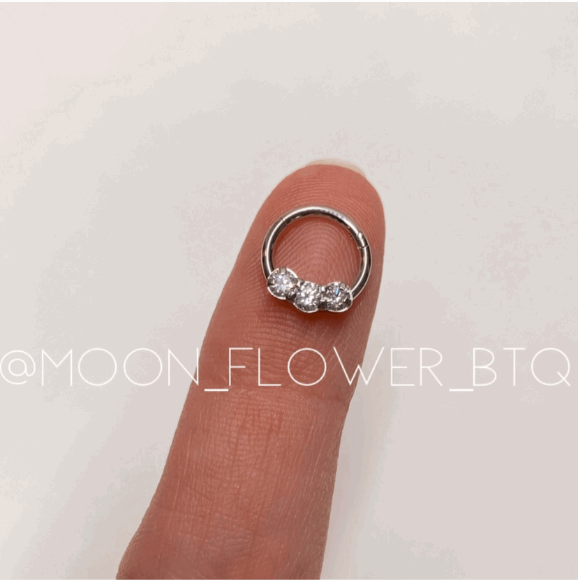 Silver Triple CZ Clicker Septum Hoop