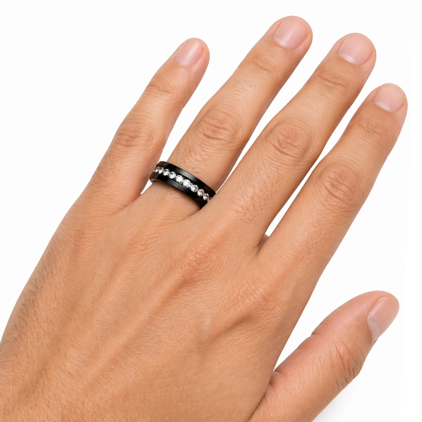 Black Stainless Steel Crystal Inlay Band Ring