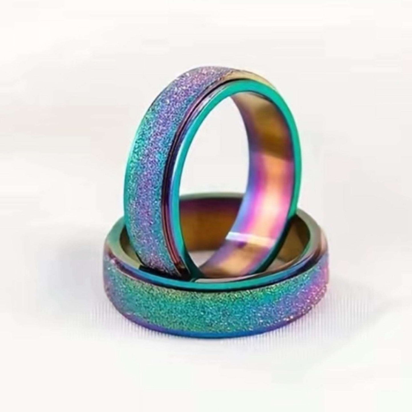 Sparkly Rainbow Silver Anxiety Fidget Spinner Ring