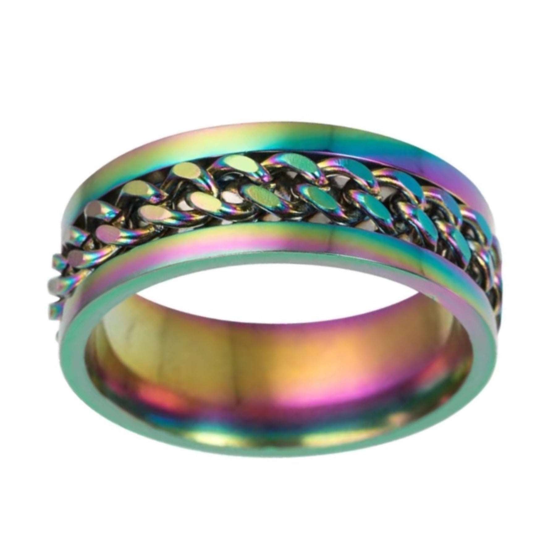 Rainbow Stainless Steel Chain Anxiety Fidget Spinner Ring