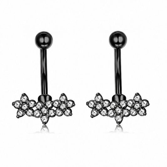 Black CZ Flower Curved Barbell Earrings – 16G