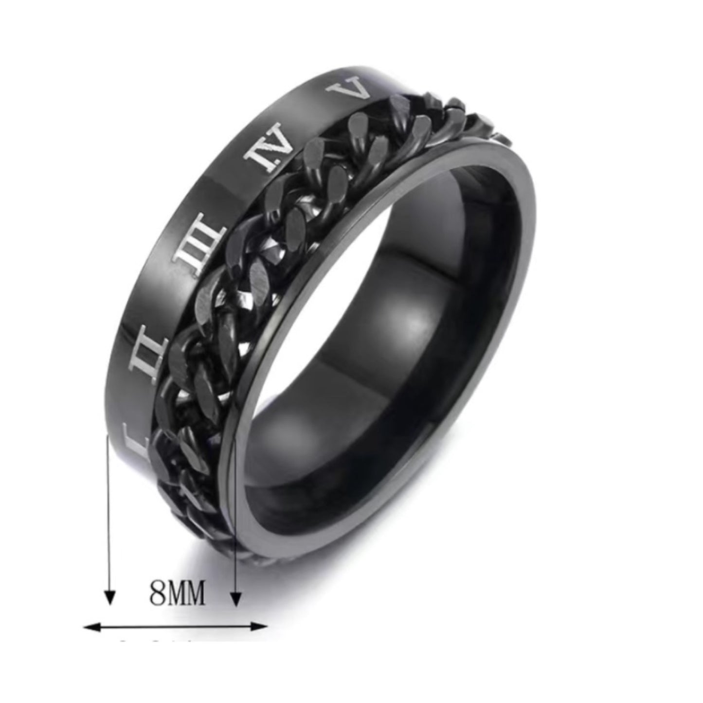 Black Roman Numeral Chain Anxiety Fidget Spinner Ring