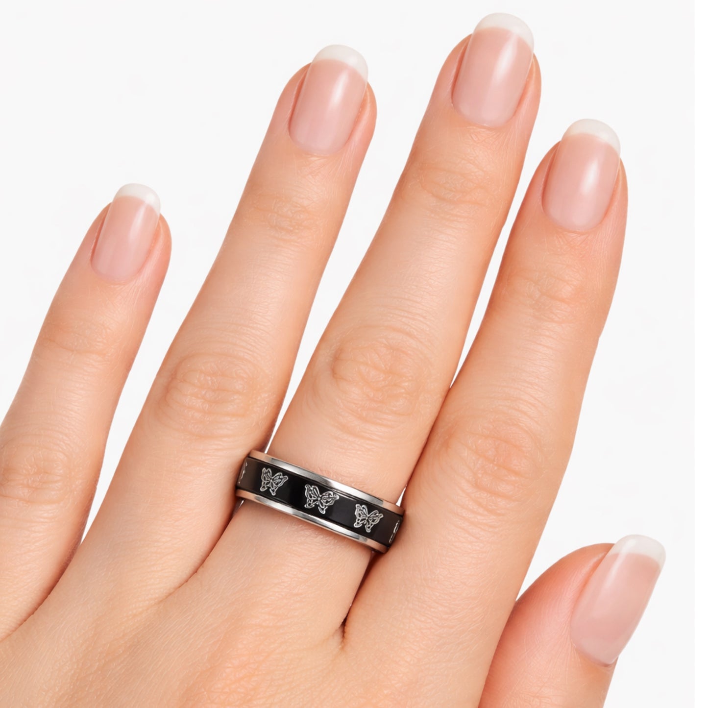 Black Butterfly Spinner Ring – Stainless Steel Rotating Band