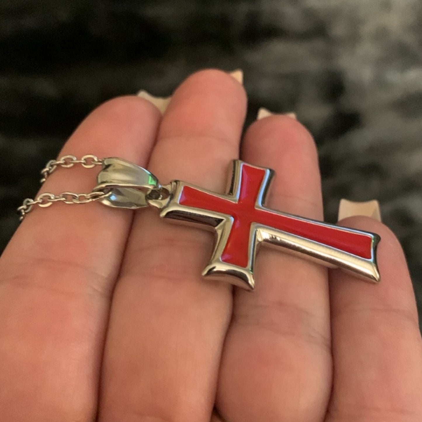 Red and Silver Cross Necklace