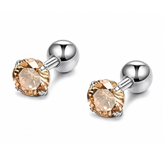 Light Orange CZ Stud Earrings 16G 6mm