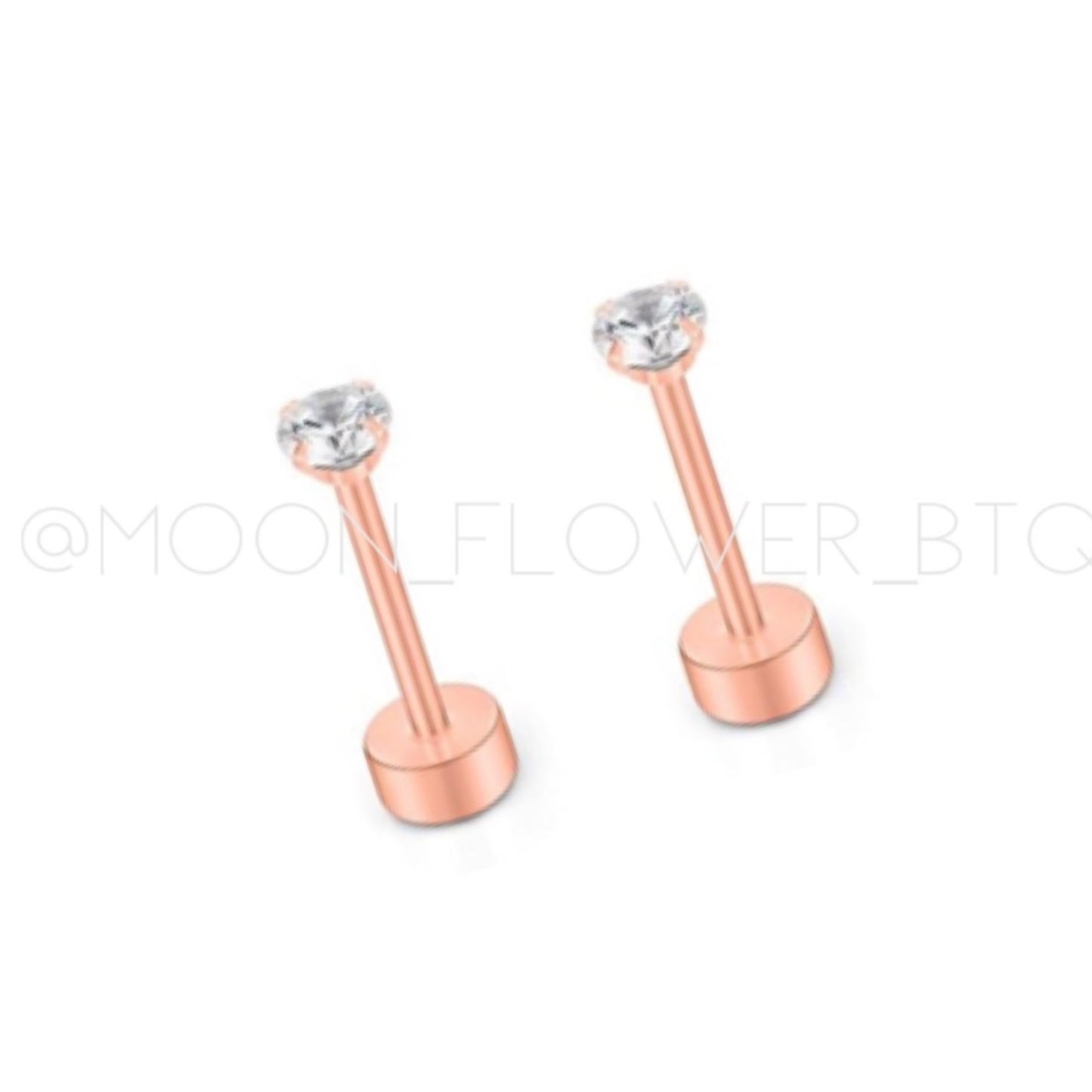 Rose Gold CZ Flat Back Earrings 3mm