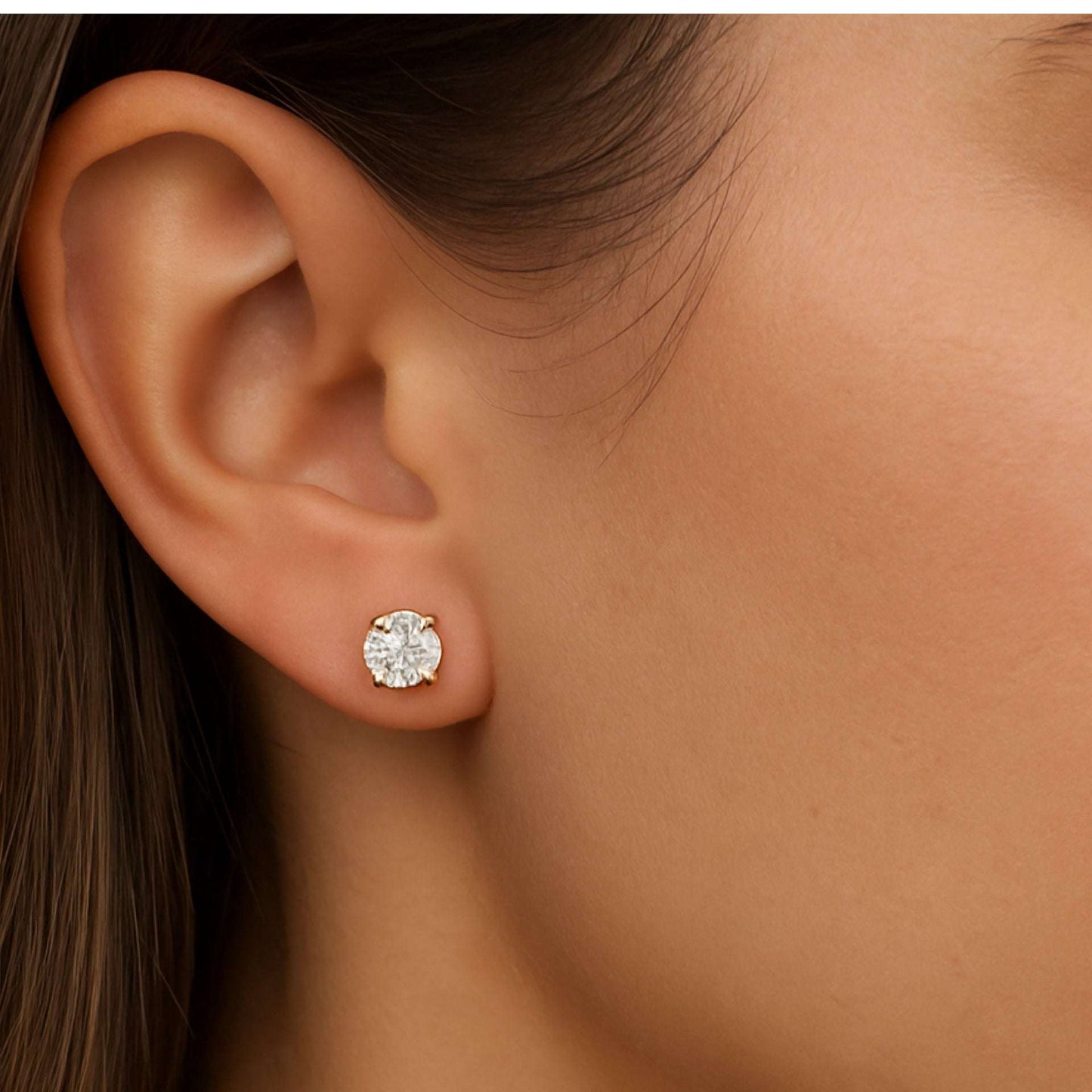 14K Gold Plated Stud Earrings with 5mm Clear Cubic Zirconia