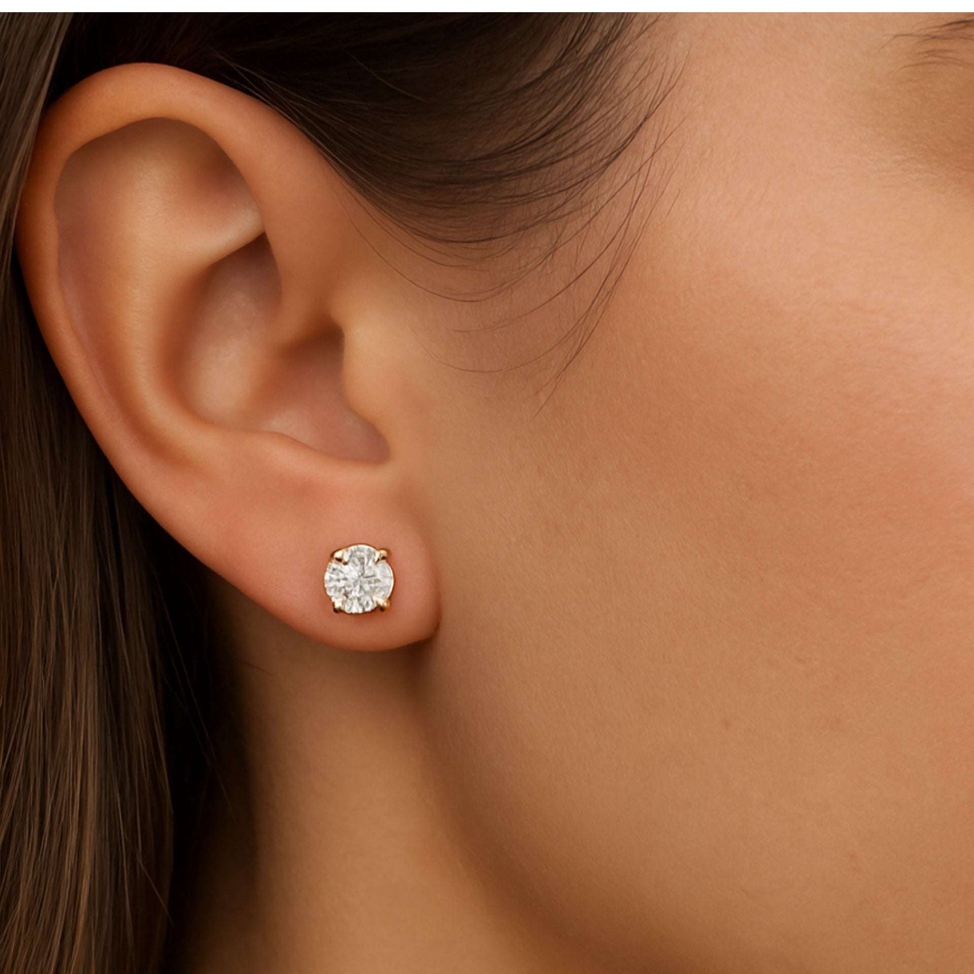 14K Gold Plated Stud Earrings with 5mm Clear Cubic Zirconia