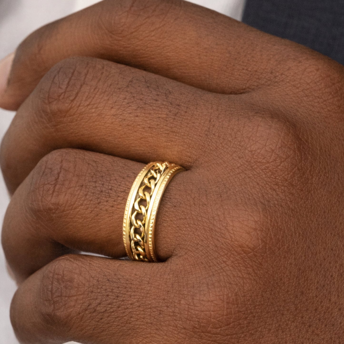 Gold Tone Cuban Link Spinner Ring | Stainless Steel Chain Band