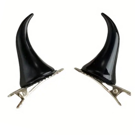 Black Devil Horn Hair Clips – Goth Demon Alt Hair Accessories (Pair)