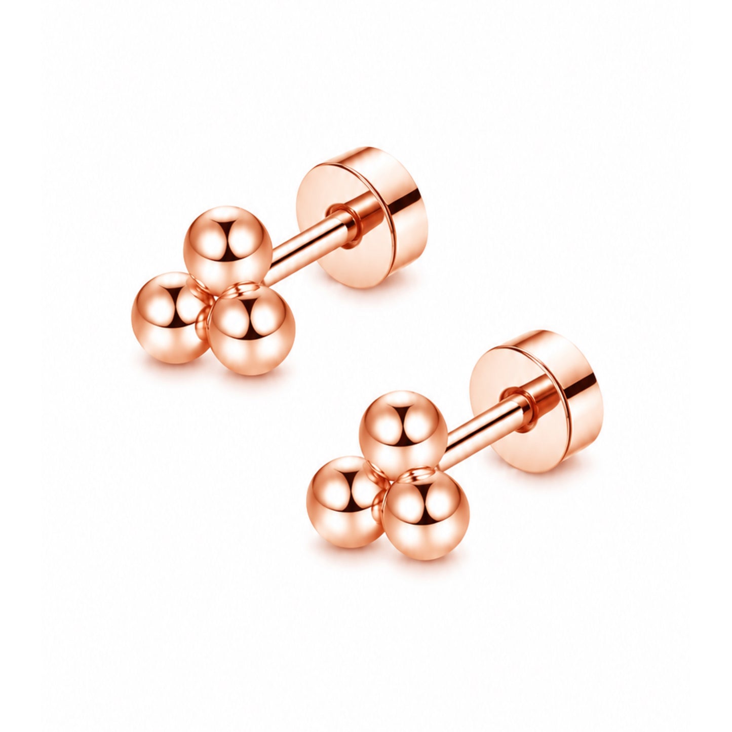 Rose Gold Triple Ball Flat Back Stud Earrings