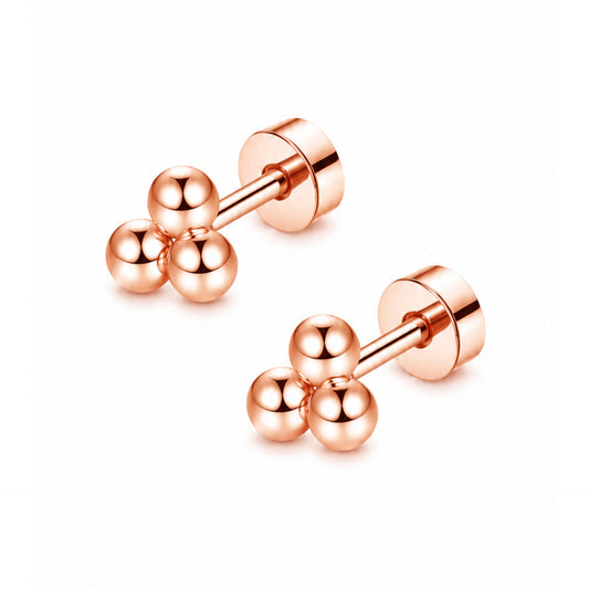 Rose Gold Triple Ball Flat Back Stud Earrings