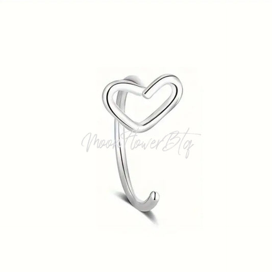 Silver Heart Fixed Half Hoop Nose Ring