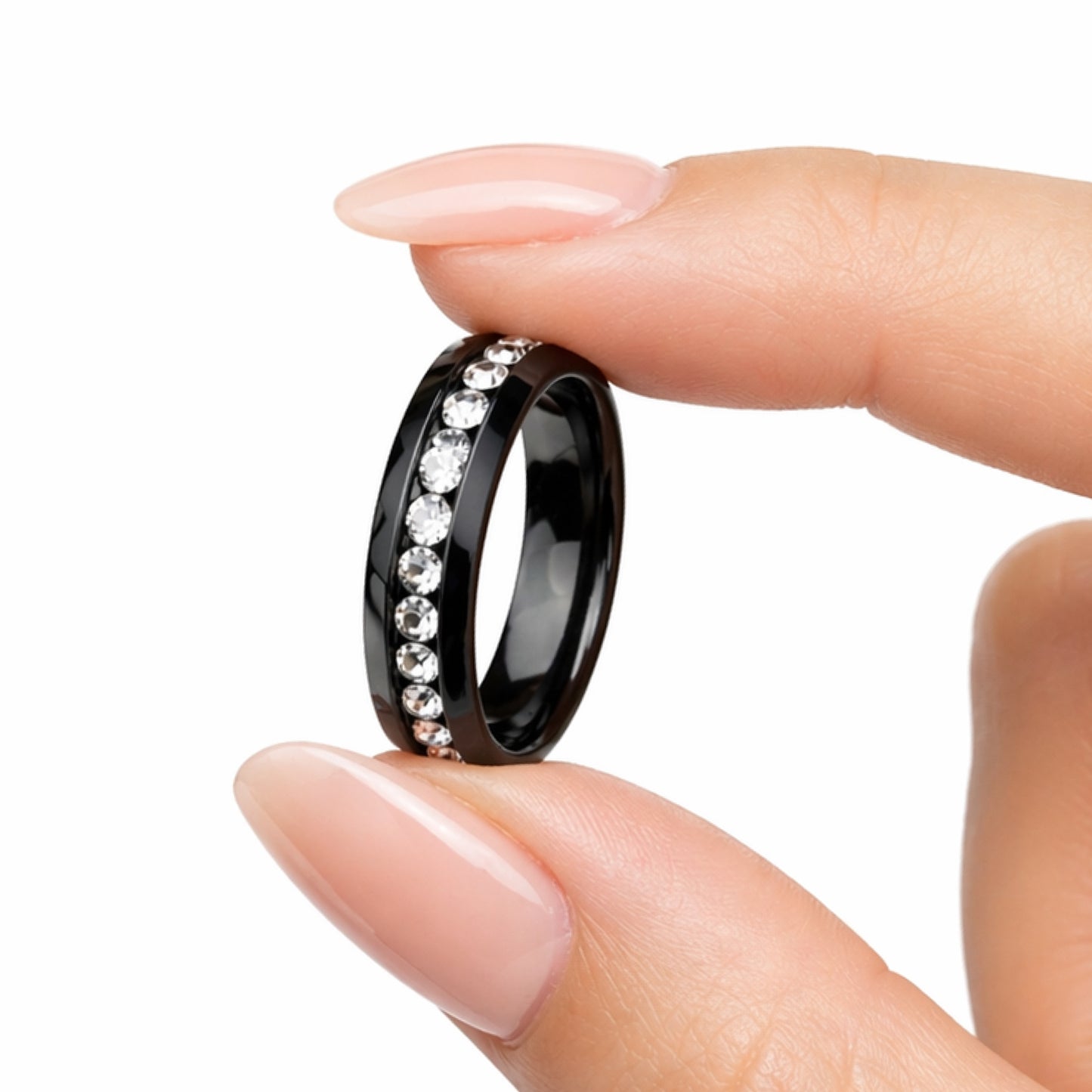 Black Stainless Steel Crystal Inlay Band Ring