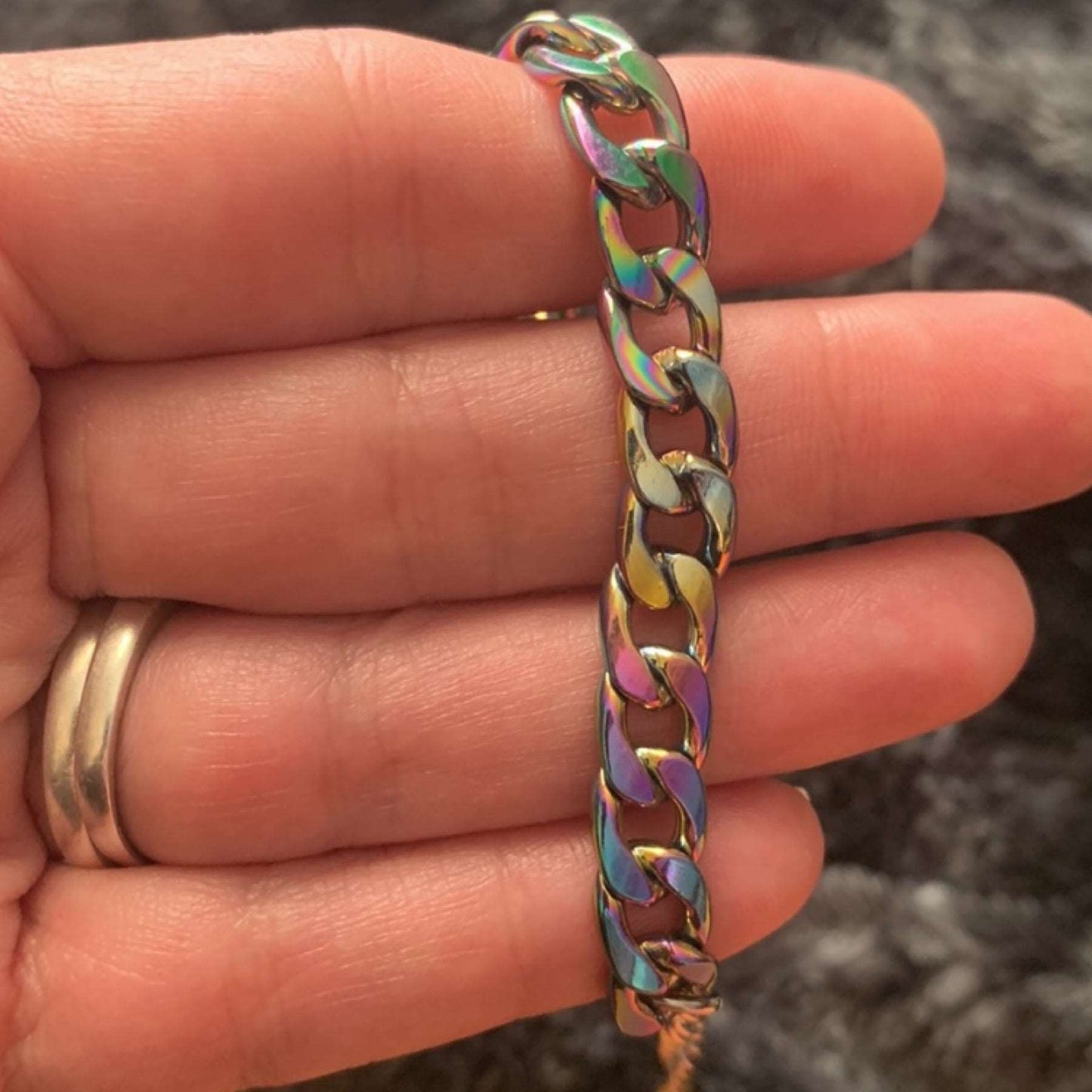 Anodized Rainbow Stainless Steel Cuban Chain Bracelet