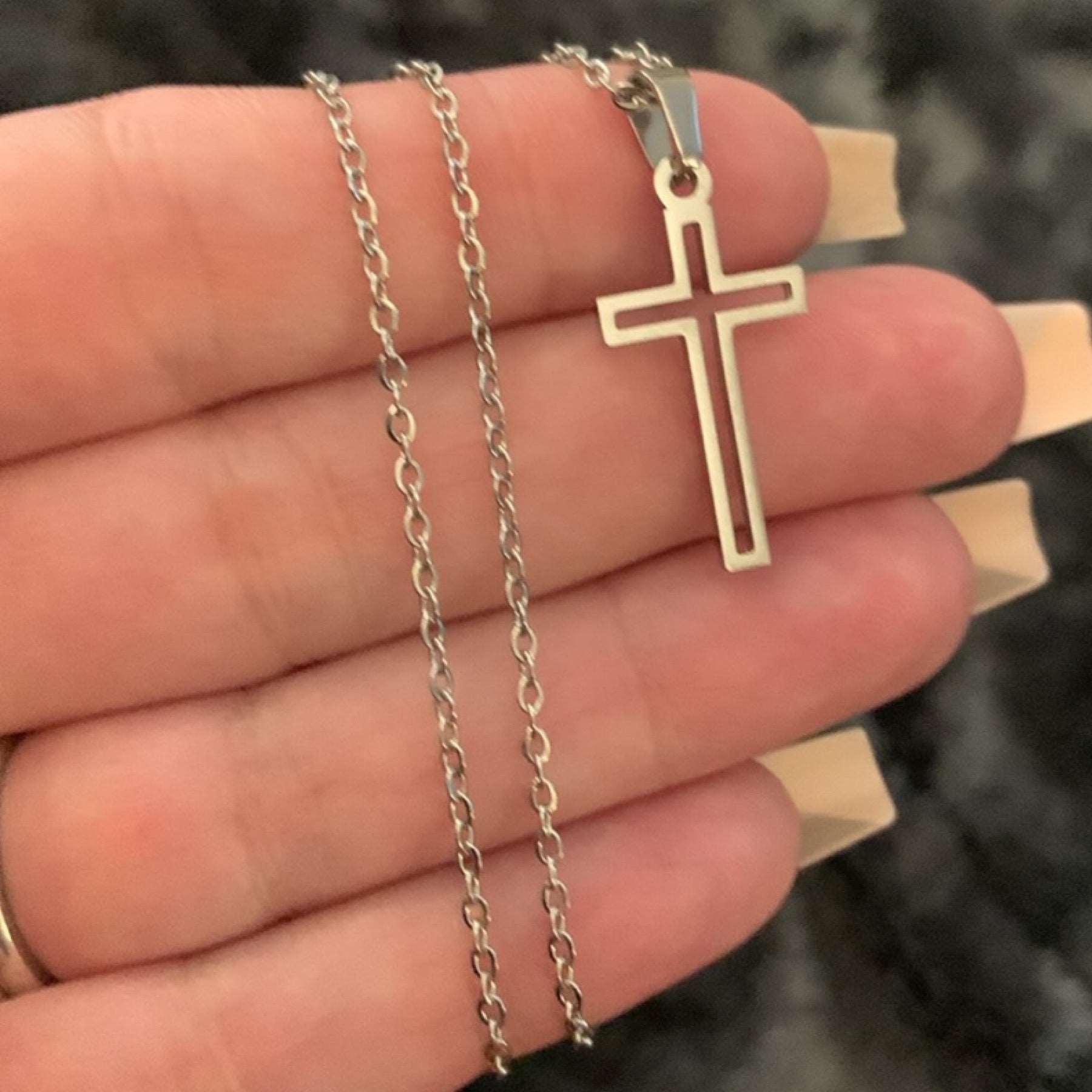 Silver Dainty Cut out Cross Necklace