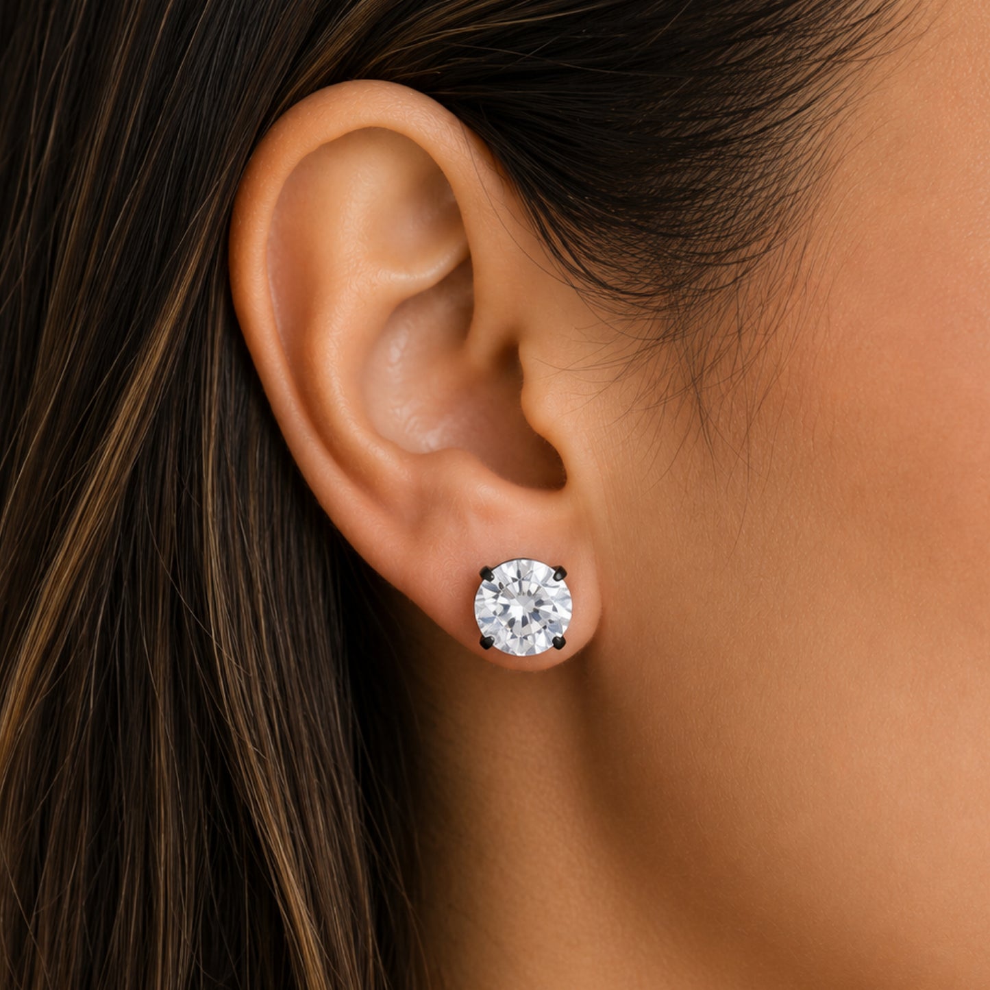 Black Stainless Steel 8mm CZ Double Ended Stud Earring