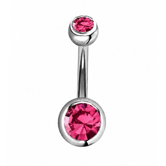 Pink CZ Navel Belly Button Ring