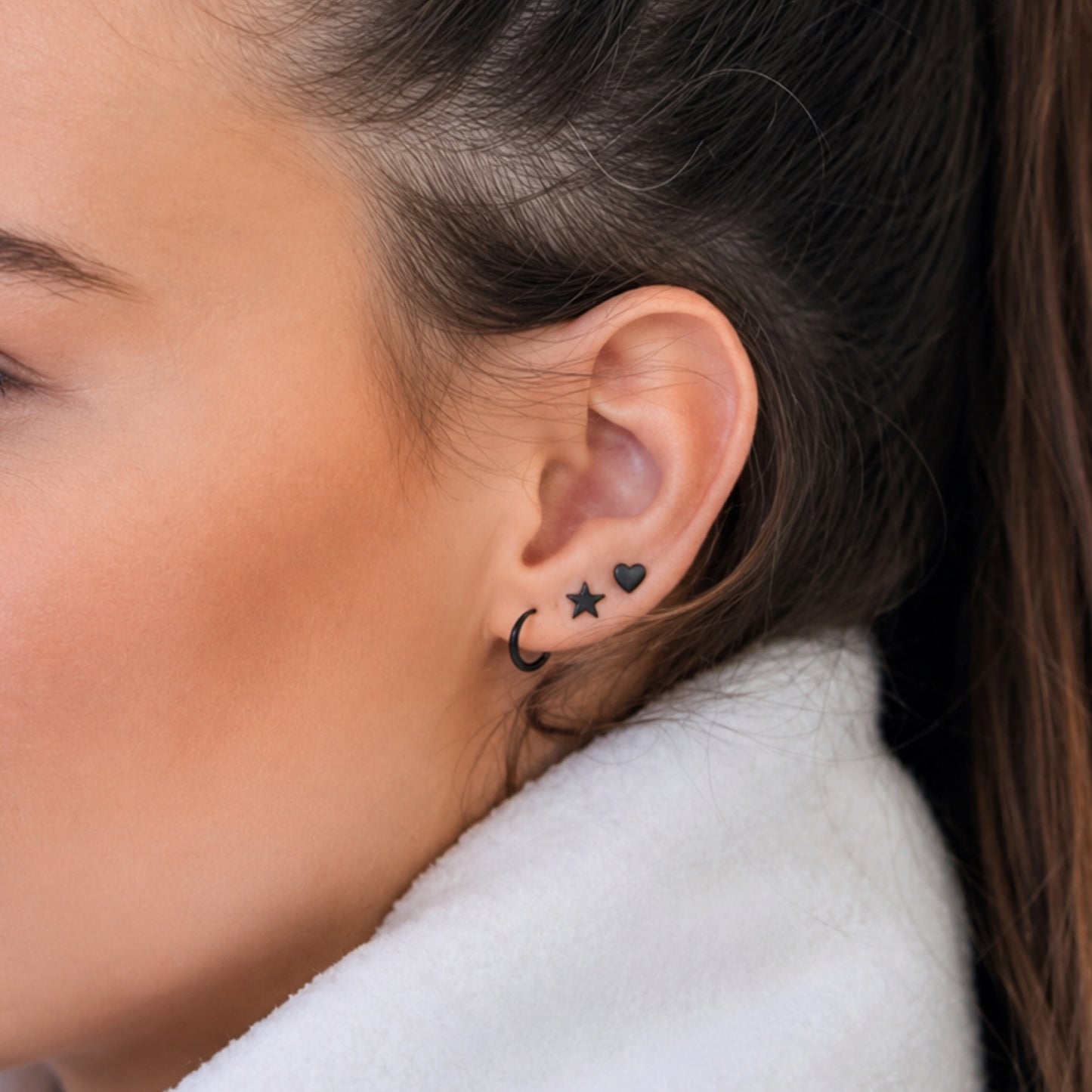 Black Stainless Steel Sleeper Hoop Earrings 8mm