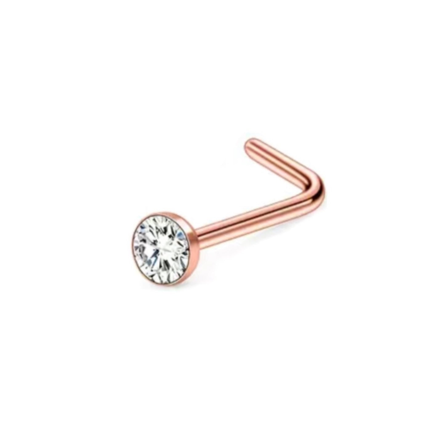 Rose Gold CZ L Shaped Nose Ring