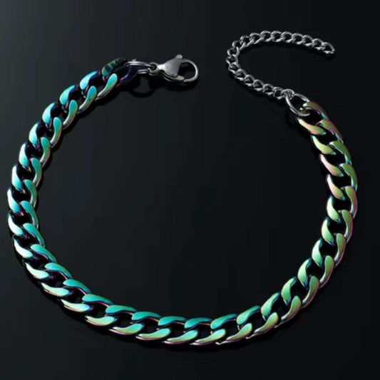 Anodized Rainbow Stainless Steel Cuban Chain Bracelet