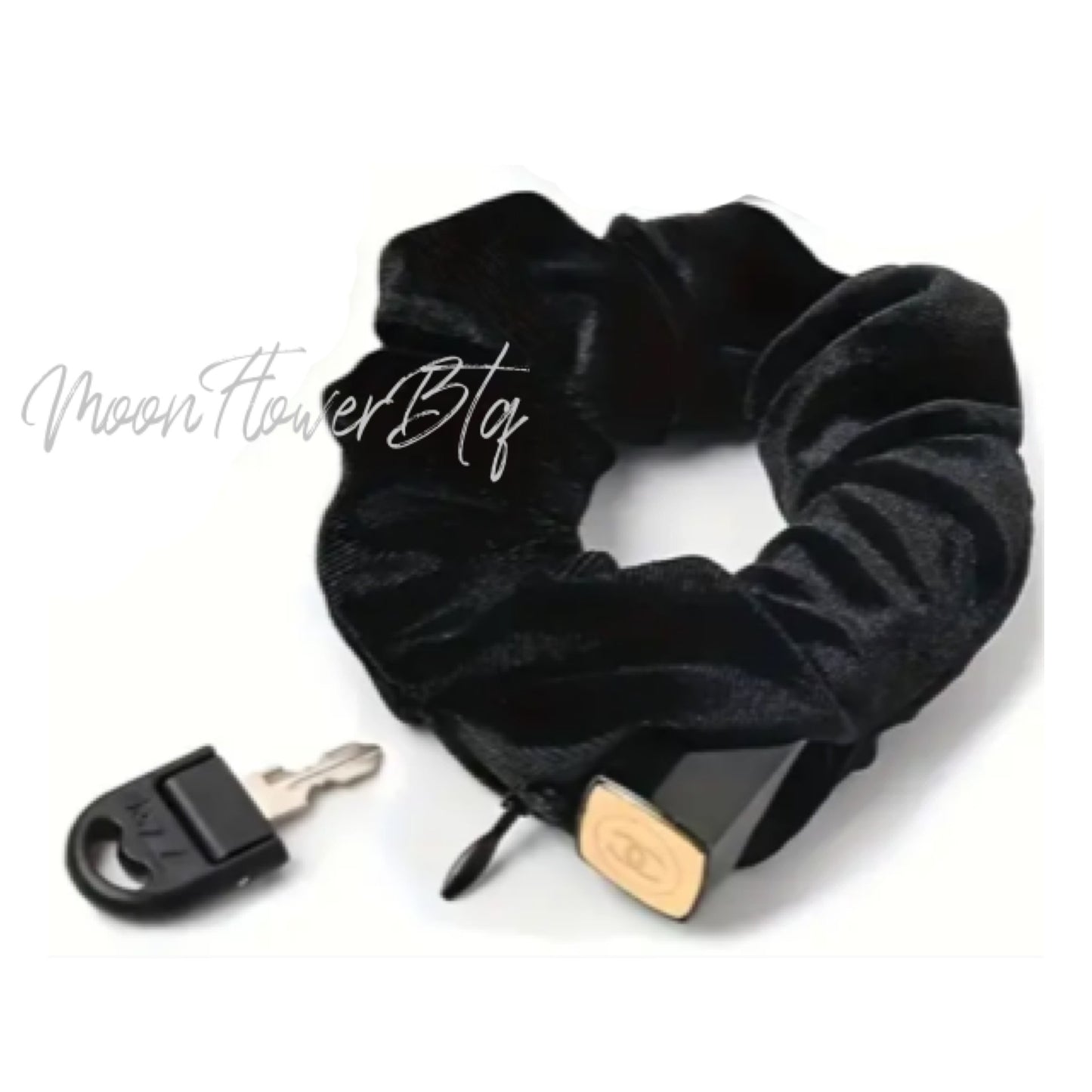 Black Velvet Hair Scrunchie with Hidden Pocket