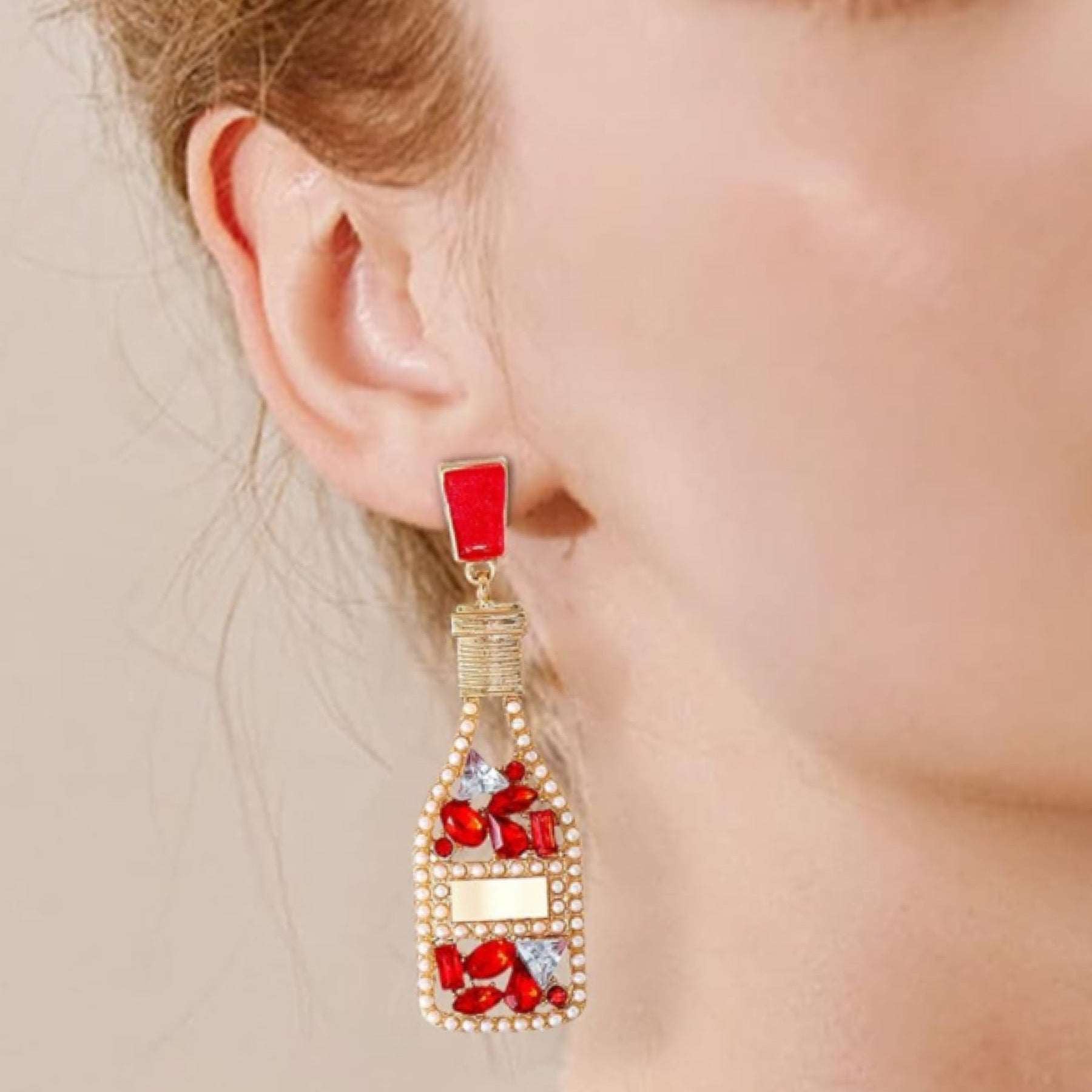 Red Champagne Bottle Earrings